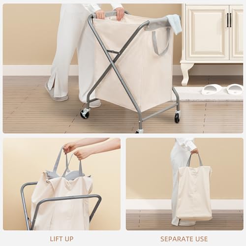 STORAGE MANIAC Collapsible Laundry Hamper with Wheels, Rolling Laundry Basket, Heavy Duty Cloth Sorter with Removable Bag, Folding X Frame Clothes Organizer Cart for Easy to Store, 1 Section - size: 1 Section