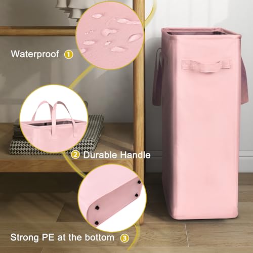 Chrislley 45L Slim Laundry Hamper Narrow Laundry Basket with Handle Foldable Dirty Clothes Portable Skinny Hamper Organizer Storage Bins (22 inches, pink) - color: pink, size: 45l(14.96"l x 8"w x 21.65"h)