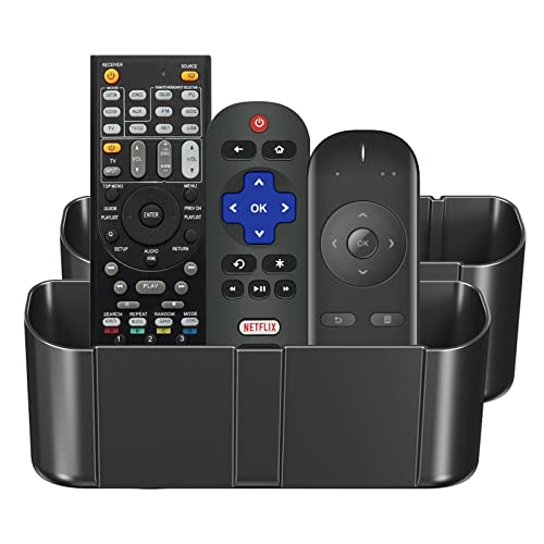 suptek Remote Control Holder Wall Mount，Hole-Free TV Remote Holder for 3 or 4 Remotes, Black, Quantity 2，S4B2 - color: Black-2 Pack