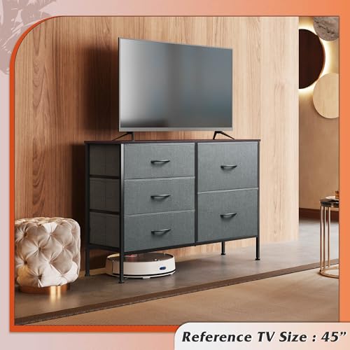 WLIVE Dresser for Bedroom with 5 Drawers, Wide Storage Dresser with Drawer Organizers, Chest of Drawers, Fabric Dressers for Living Room, Closet, Hallway, Dark Grey - color: Dark Grey
