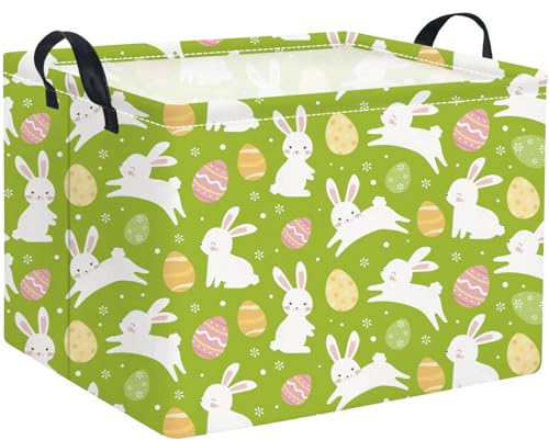 HIYAGON Rectangular Easter Basket Easter Gift Basket Kids Storage Basket Kids Basket Baby Nursery Basket for Boys Bunny Room Decor Cute Toy Storage Organizer Bins Bedroom(Green Easter Bunny) - color: Green Easter Bunny