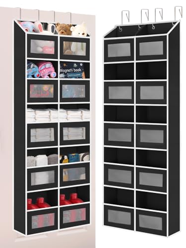Over the Door Organizer Hanging- 10 Compartments, 80 lbs Load Behind Door Stuffed Animal Storage, Extra Large Toys Storage Organization for Bedroom, Bathroom, Nursery, Shoes, Diaper (black) - color: black