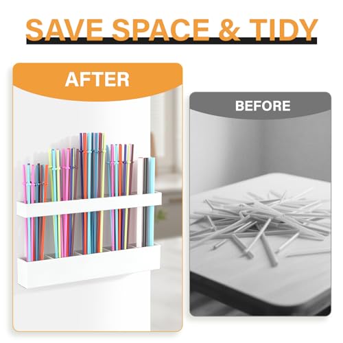 Straw Holder for Cabinet Door, Reusable Tumbler Straw Organizer Storage Container Mount for Kitchen Counter Cupboard Door (White, 9.5inch) - color: White, size: 9.5inch