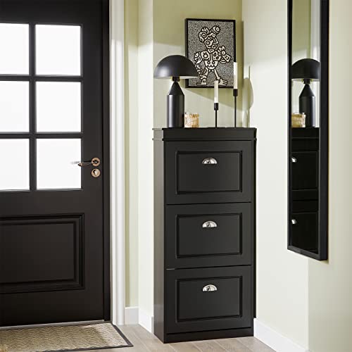 Haotian FSR94-SCH, Black Shoe Cabinet with 3 Flip Drawers, Freestanding Shoe Rack, Shoe Storage Rack(9.4" D x 20.9" W x 46.1" H) - color: Black, size: 3 Drawers:20.8x9.4x46"