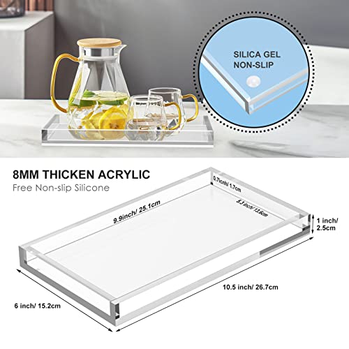 Vanity Tray 8mm Thicken Clear Acrylic Organizer Tray 10.5 * 6" for Bathroom Sink Countertops, Dresser Tops, Toilet, Perfume, Soap, Rings, Earrings and Necklace Small Decorative Tray for Home