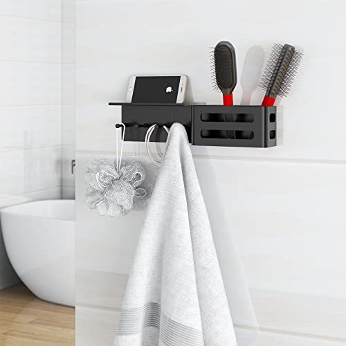 MKO Key Holder for Wall, Mail Organizer Key Rack with Tray, Key Holder Adhesive Wall Mount, 4 Hooks(Black) - color: Black with Shelf
