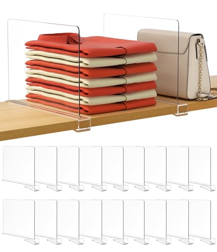 HBlife 18 Pack Clear Shelf Dividers, Vertical Purse Organizer for Closet Perfect for Sweater, Shirts, Handbags in Bedroom and Kitchen, Adjustable Acrylic Bookshelf for Organization - color: Clear, size: 18 PCS
