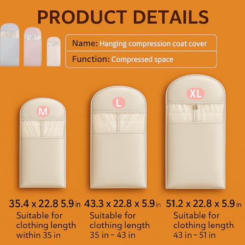 Space Saving Hanging Garment Bag with Self Compression Zipper, Suit Cover Bags, Heavy Duty Jackets & Parkas Storage, Dust Cover, Closet Organizer for Storage (Pink,L) - color: Pink, size: L
