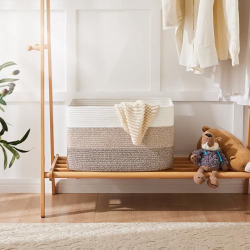 Artfeel Blanket Basket,Rectangle Woven Baskets for Storage,65L Laundry Basket for Decorative Nursery Blanket,Toys,Dirty Clothes and Magazine in Shelves,Baby Room,and Living Room - color: ‎Brown, size: 65L