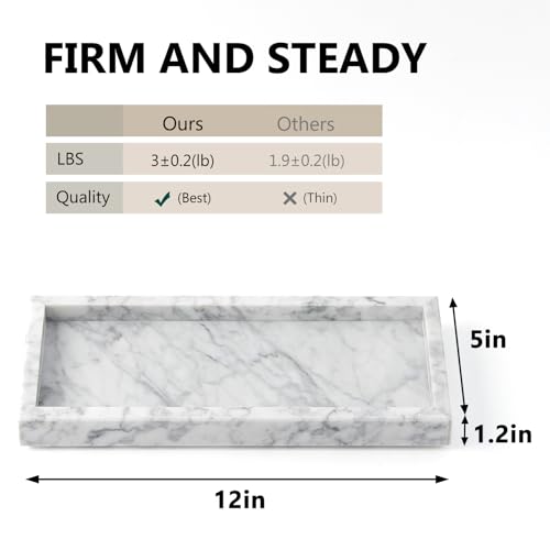 Real Natural Small Marble Tray for Bathroom, Vanity, Kitchen and Desktop, Rectangle Genuine Marble Stone Tray for Jewelry, Cosmetics, Candles, Lotion, Perfume and Home Decor (White, 12" x 5" x 1.2") - color: White, size: 12" x 5" x 1.2"