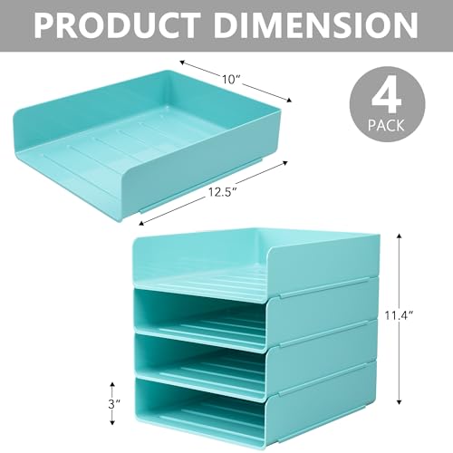 Tiawudi Desk Organizer, Office Organization and Storage, Plastic Letter Tray, Stackable File Organizer for Classroom, Home, Documents, Notes, Folders, Books and Pens, 4 Tier - color: Mint