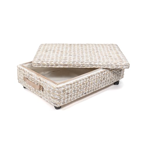 happimess BSK1006C 26.38" Chett Minimalist Hand-Woven Hyacinth/Wood Underbed Storage Bin with Wheels and Handles for Storage and Decoration in Bathroom, Bedroom, Closet,Entryway,Guest Room, White Wash - color: White Wash