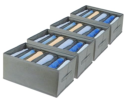 Fordonral Extra Large Clothes Closet Organizer 6 Compartments for Jean Sweater Sheets to Shirt - Divided Clothing Storage Boxes for Closet, Wordrobe, Bedroom, Shelf (4pc Gray) - color: 4pc Gray