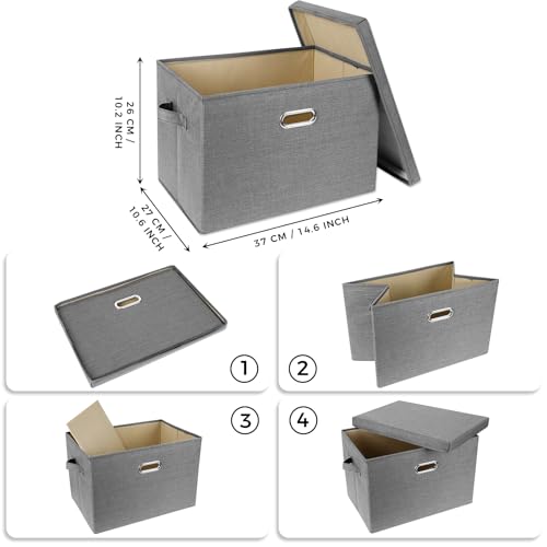SNWDN 4 Pack Collapsible Fabric Storage Bins with Lids Fabric storage box with lids for closet organizers and storage (grey 14.6x10.6x10.2 inches) - color: grey, size: Medium（4-Pack 14.6*10.6*10.2 Inches）
