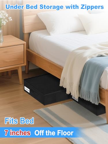 6.7-Inch Tall Under Bed Storage Bin with Zipper, Underbed Storage Container w/Rigid Sides & Bottom, Large Clothes Organizer Box for Bedroom, Dorm, Couch, Dressers, 30x15x6.7 Inches, Black - color: Black-Rigid-4pcs, size: 6.7 inch
