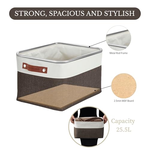 DECOMOMO Storage Bins, Large Fabric Storage Baskets for Shelves, Decorative Linen Closet Organizer, 15 x 11 x 9.5 inches (Brown & White, 3 Pack) - color: Brown and White, size: Large/3P