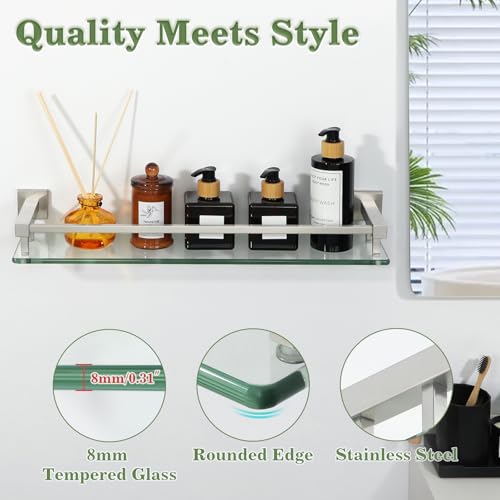 Alise Bathroom Shelves,Brushed Nickel Glass Shelf for Bathroom, Modern Floating Shelves,20 inch - color: Brushed Nickel, size: 20 Inch
