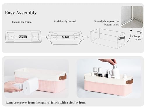 StorageWorks Narrow Storage Bins, Small Basket for Closet and Shelves, Fabric Organizer with Handles, Toilet Paper Storage, Pink and White, 2-Pack - color: Pink and White, size: 15"L x 6"W x 5"H