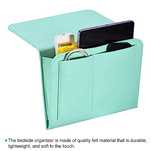 PATIKIL 11in Bedside Caddy, Bed Caddy Bedside Organizer Hanging 5 Pocket Soft Felt Bed Pockets Bedside Storage Organizer Remote Control Holder for Bedroom Phones Glasses, Green - color: Green, size: 10.6*8.6inch