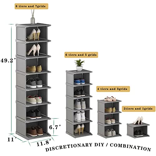 AFOORD Narrow Shoe Rack12Tiers, Tall Skinny Shoe Organizer, Small Space and Vertical Shoe Rack, Suitable for Entryway,Hallway,Closet, Corner, Bedroom and Garage Shoe Shelf (Classic Grey