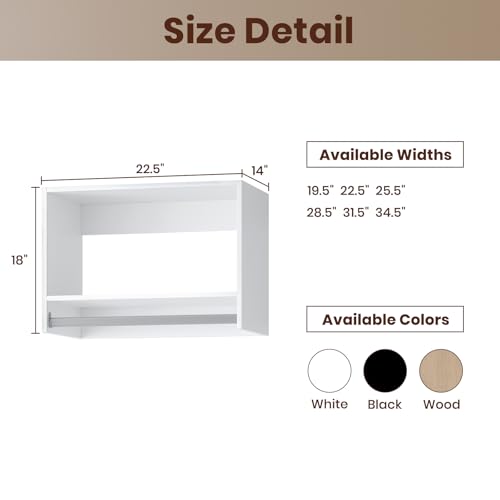 ROOMTEC 22.5" Tall Hanging Closet Unit, Modular Closet System with Hanging Rod, Wardrobe Organizer for Bedroom or Walk-in Closet, Wall Mounted, Customizable Clothes Storage Unit, White - color: White, size: 22.5" Wide, style: Tall Hanging