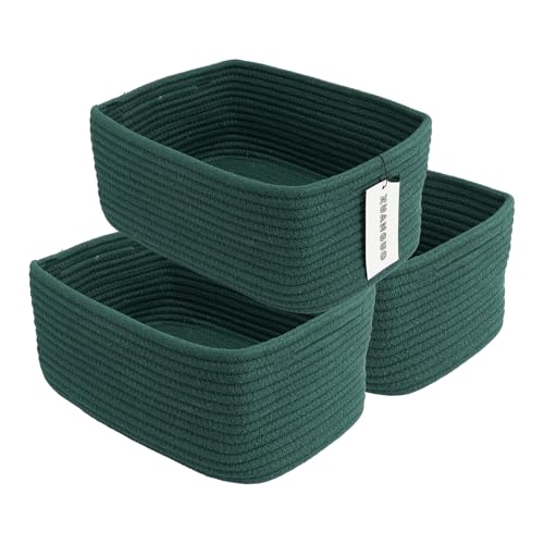 XUANGUO Small Woven Storage Baskets 12“X8”X5“ Decorative Rope Bins for Organizing Shelves, Closets, and Toys, Empty Gift Baskets, Cute Organizer Basket for Home and Office (dark green, regular) - color: dark green, size: regular