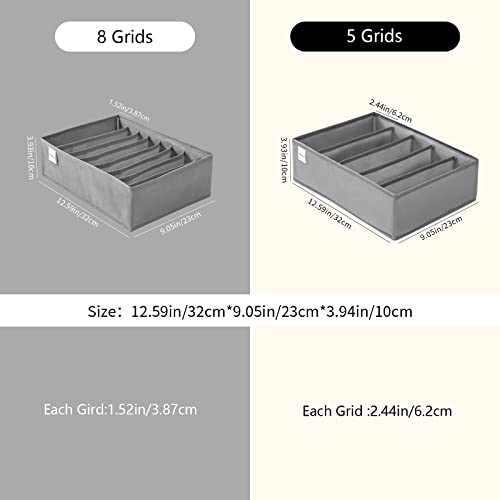 4 Packs T-shirt Drawer Organizers for Clothing,5 Grids Compartment Wardrobe Storage Box, Washable Clothes Organizer for Folded Clothes, T-shirt, Legging, Silk Scarve-Grey - color: Grey, size: 5 GRIDS-MEDIUM SIZE
