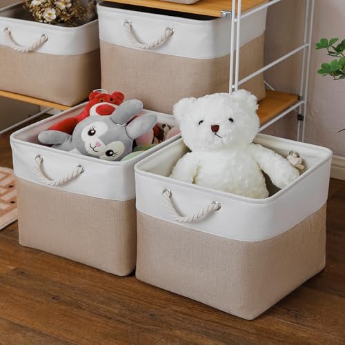 13×15×13 Inch Storage Cubes,6 Pack Cube Storage Bins for Shelves,Fabric Collapsible Storage Bins with Handles, Foldable Storage Basket for Organizing Clothes,Books (White&Beige,13"x15"x13") - color: White&Beige, size: Cube - 13"x15"x13"