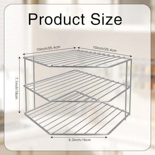 3-Tier Corner Shelf Counter and Cabinet Organizer - Steel Metal Wire - Rust Resistant - Plates, Dishes, Cabinet & Pantry Organizer - Kitchen Organization (10 x 7.5 Inch) (Chrome) - color: Chrome