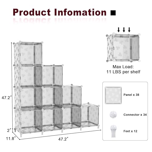 UNKU Cube Storage Organizer, 10 Cube Closet Organizer Storage Shelves, DIY Stackable Bookcase, Clothes Organizer Shelf for Closet, Bedroom, Living Room, Cabinet, Home, Office, Translucent - color: Clear, size: 10cube