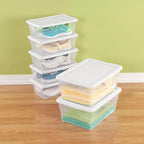 Sterilite 12-Pack 6 Quart Storage Boxes, Stackable Clear Plastic Bins with Snap-On Lids – Heavy-Duty Organizing Containers for Closet, Bathroom, and Office - size: 6 Quart, style: 12 Pack