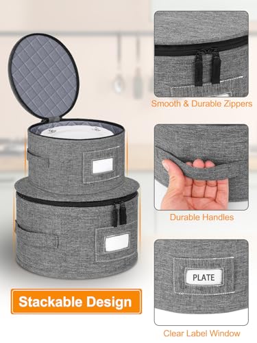 punemi 6-Piece Hard Shell China Storage Containers, Mug & Cup Organizer, Wine Glass Storage Boxes with Dividers & Carry Handles, Moving Boxes for Dinnerware, Glassware, and Stemware,Grey - style: StorageSet-China4pcs-Wine1pcs-Coffee1pcs