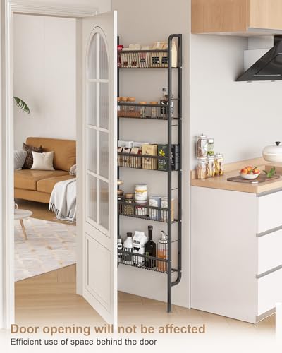 UMDONX Behind The Door Bathroom Shelf Narrow 5-Tier, Space-Saving Slim Storage Shelf Narrow Shelving Unit for Bathroom and Kitchen Black - color: Black, size: Width 17.5in