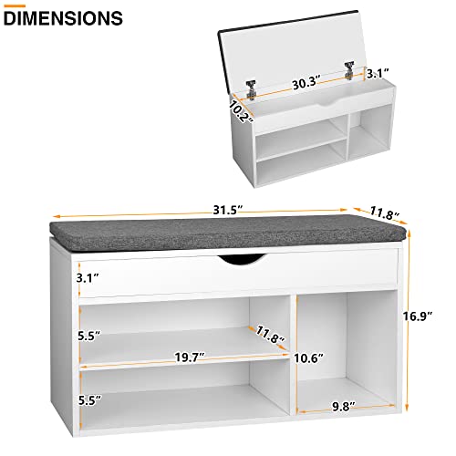 WelFurGeer Shoe Bench with Storage, White Shoe Storage Bench, Entryway Bench with Storage, Entryway Shoe Storage Bench White + Gray - color: White + Grey