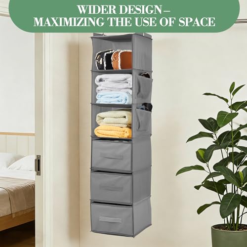 Garvee Hanging Closet Organizer with Drawers, 3-Tier Non-Woven Fabric Storage Shelves, Foldable Closet Organizer for Bedroom, 11.8x11.8x47.2 Inches, Grey - color: Beige