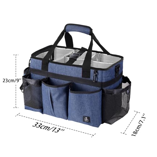 Large Wearable Cleaning Caddy Bag with Detachable Divider, Cleaning Organizer with Handles, Cleaning Supply Tote with Adjustable Shoulder Strap&Waist Belt for Cleaners & Housekeeper (Blue) - color: Blue