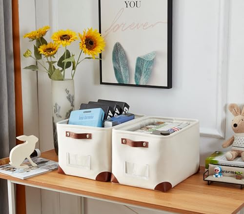 DECOMOMO White Storage Bins Fabric Storage Baskets for Shelves & Linen Closet Organization (Creamy White W/ Label holder, Large - 3 Pack) - color: Creamy White W/ Label Holder, size: Large/3P