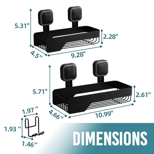 TAILI Shower Caddy Suction Cup 2 Pack,Stainless Steel Rustproof Shower Shelves,No Drilling Wall Mounted Basket,Large Capacity,Removable Suction Cup Bathroom Organizers & Home Decor,Black - style: 2xBlack