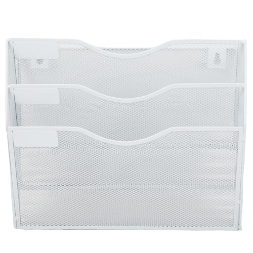 EASEPRES 3 Pocket Mesh Hanging Wall File Organizer, Wall Mounted Mail Paper Document Folder Holder, Clipboard Storage Organization Magazine Rack with Nametag Label for Office Home School, White - color: White, size: 3 Tier