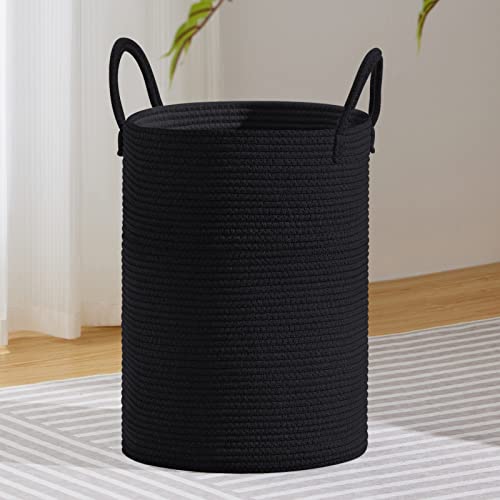 VIPOSCO Large Laundry Hamper, Tall Woven Rope Storage Basket for Blanket, Toys, Dirty Clothes in Living Room, Bathroom, Bedroom - 72L Black - color: Black, size: 72L
