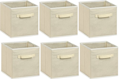 Simple Houseware Foldable Cube Storage Bins, 11-Inch Beige, 6-Pack Fabric Cubes Organizer for Closet or Shelves - color: Beige