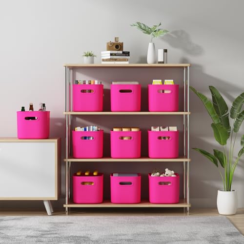 ORGIDOL 6 Pack Pink Storage Bins with Lids Stackable Storage Container for Organizing, Storage Boxes with Handle for Shelves, Cute Storage Bin for Craft, Snacks, 9.85x6.9x5.7 inch - color: Bright Pink, size: 6 Pack