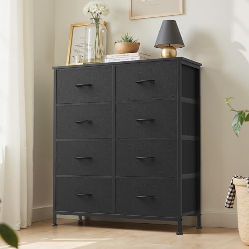 Sweetcrispy Dresser, Dresser for Bedroom Drawer Organizer Storage Drawers, Fabric Storage Tower with 8 Drawers, Chest of Drawers with Steel Frame, Wood Top for Living Room, Closet,Ink - color: Ink, size: 31.5"D x 11.8"W x 36.4"H (8 Drawers)