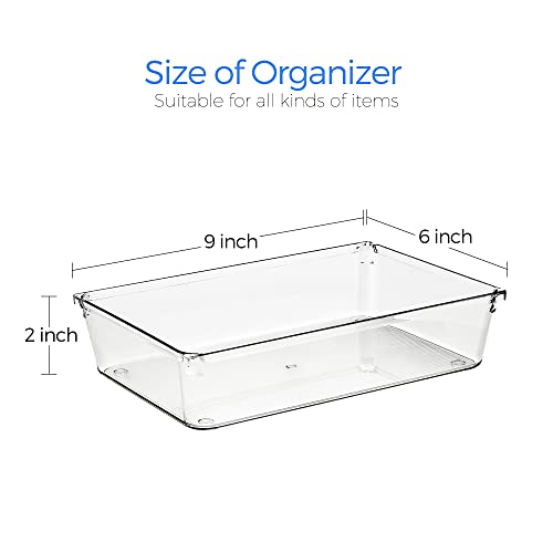 Ravinte 6 Pack Drawer Organizer - 6" X 9" Plastic Storage Bins, Acrylic Organizers with Non-Slip Pads Clear Desk Storage Tray for Makeup, Jewelries, Kitchen Utensils, Bathroom and Office - size: 6" x 9"