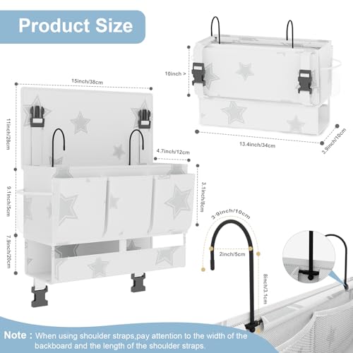 homyfort Bedside Caddy Organizer, Dual-Purpose Bedside Storage with Power Strip Holder, Versatile Bed Caddy with 11 Pockets for Bunk Bed, College Dorm, Home, Hospital, Fits Phones, Books, White - color: White