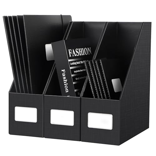 JiaWei Black Magazine File Holders, 3 Packs Sturdy Cardboard File Rack, Office Organization Desktop Storage File Box Binder for Shelves and Desk, Folder Holder for Office or Classroom - color: Black