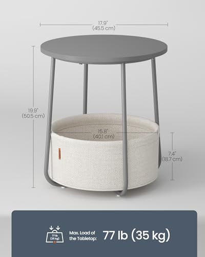 SONGMICS HOME Small Side Table, Round End Table, 2 Tier Nightstand with Basket, U Shaped Steel Legs, Easy Assembly, for Living Room, Bedroom, Gray and White - color: Gray + White, size: 1 pack