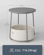 SONGMICS HOME Small Side Table, Round End Table, 2 Tier Nightstand with Basket, U Shaped Steel Legs, Easy Assembly, for Living Room, Bedroom, Gray and White - color: Gray + White, size: 1 pack