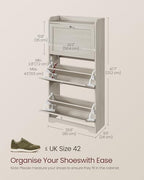 VASAGLE Shoe Cabinet with 3 Flip Drawers, Shoe Organizer, Adjustable and Removable Dividers, Holds 12-20 Pairs, Entryway, 9.4 x 23.6 x 47.7 Inches, Oatmeal Beige ULBC036LN02S - color: Oatmeal Beige, size: 9.5"D x 23.6"W x 47.7"H, style: shoe cabinet