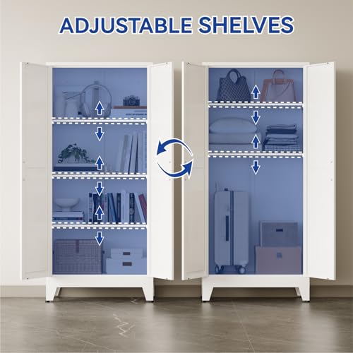 COFaR Metal Pantry Cabinet with Doors, Farmhouse 61'' Tall Storage Cabinet with 3 Adjustable Shelves, Kitchen Pantry Cabinet for Dinning Room, Laundry, Bathroom, Garage, White 4-Tier - color: White, size: 61 Tall 2 Doors-Farmhouse